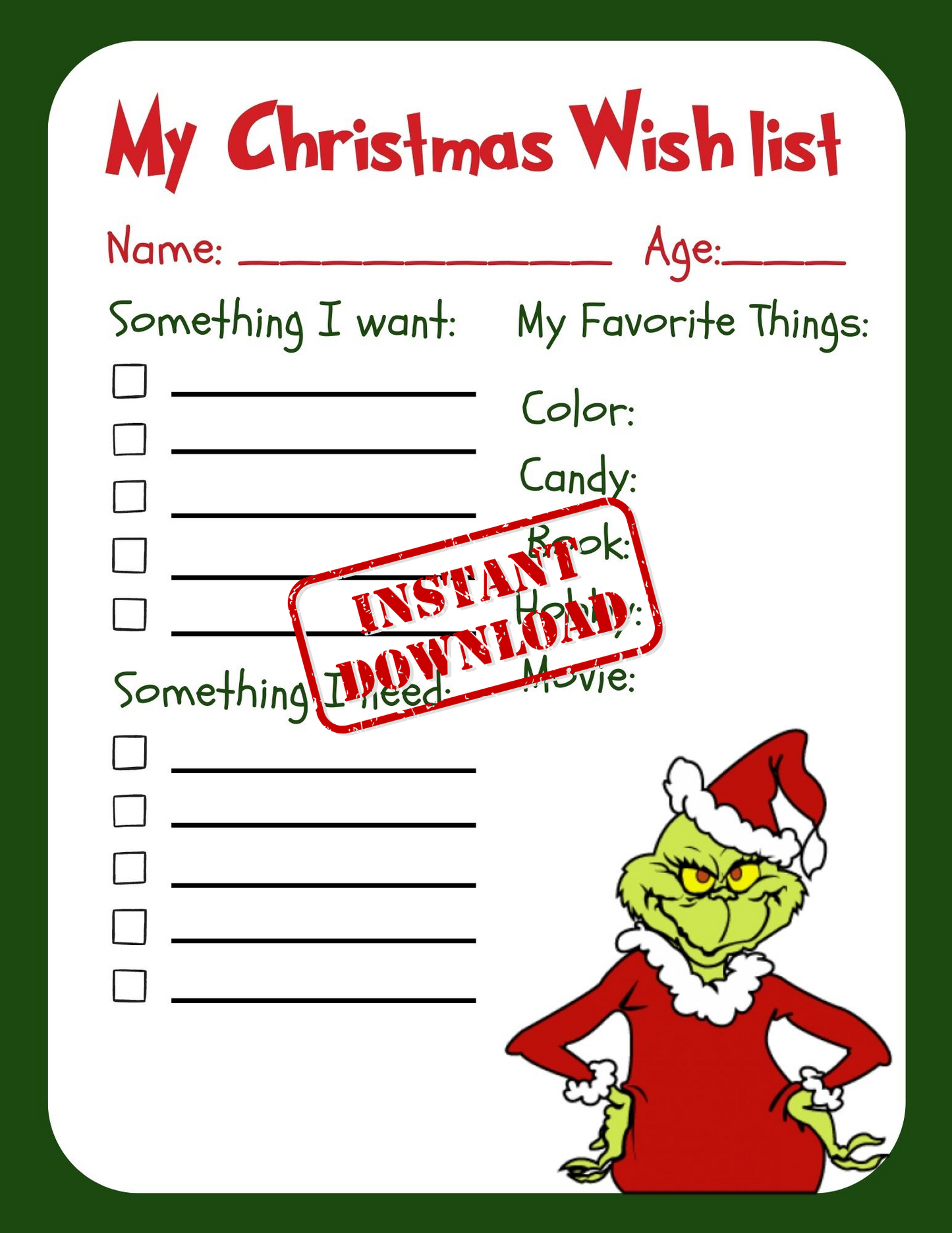 My Christmas Wish List - Kid's Wish List, Secret Santa, Editable, Printable, Personalized Gift Template