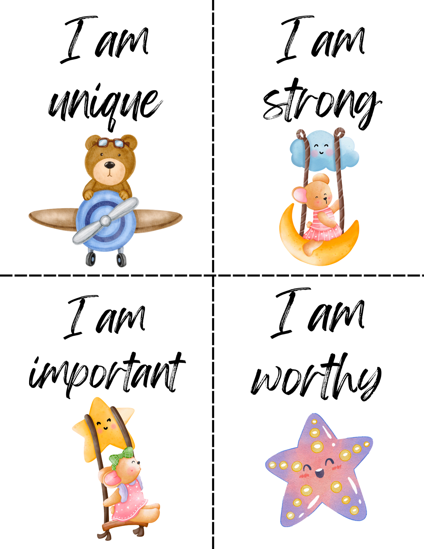 Kids Affirmation Cards, Printable Encouragement Cards, Lunch Box Notes, Growth Mindset and Mindfulness, Kids Motivation