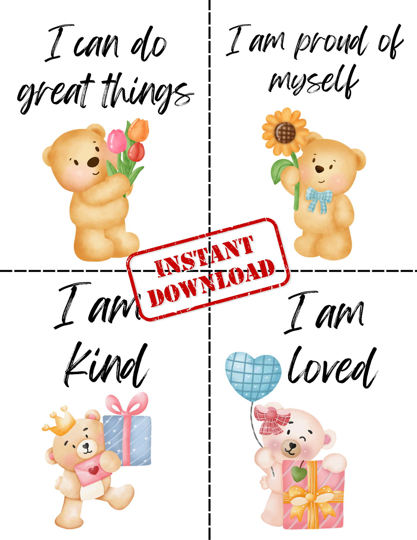 Kids Affirmation Cards, Printable Encouragement Cards, Lunch Box Notes, Growth Mindset and Mindfulness, Kids Motivation