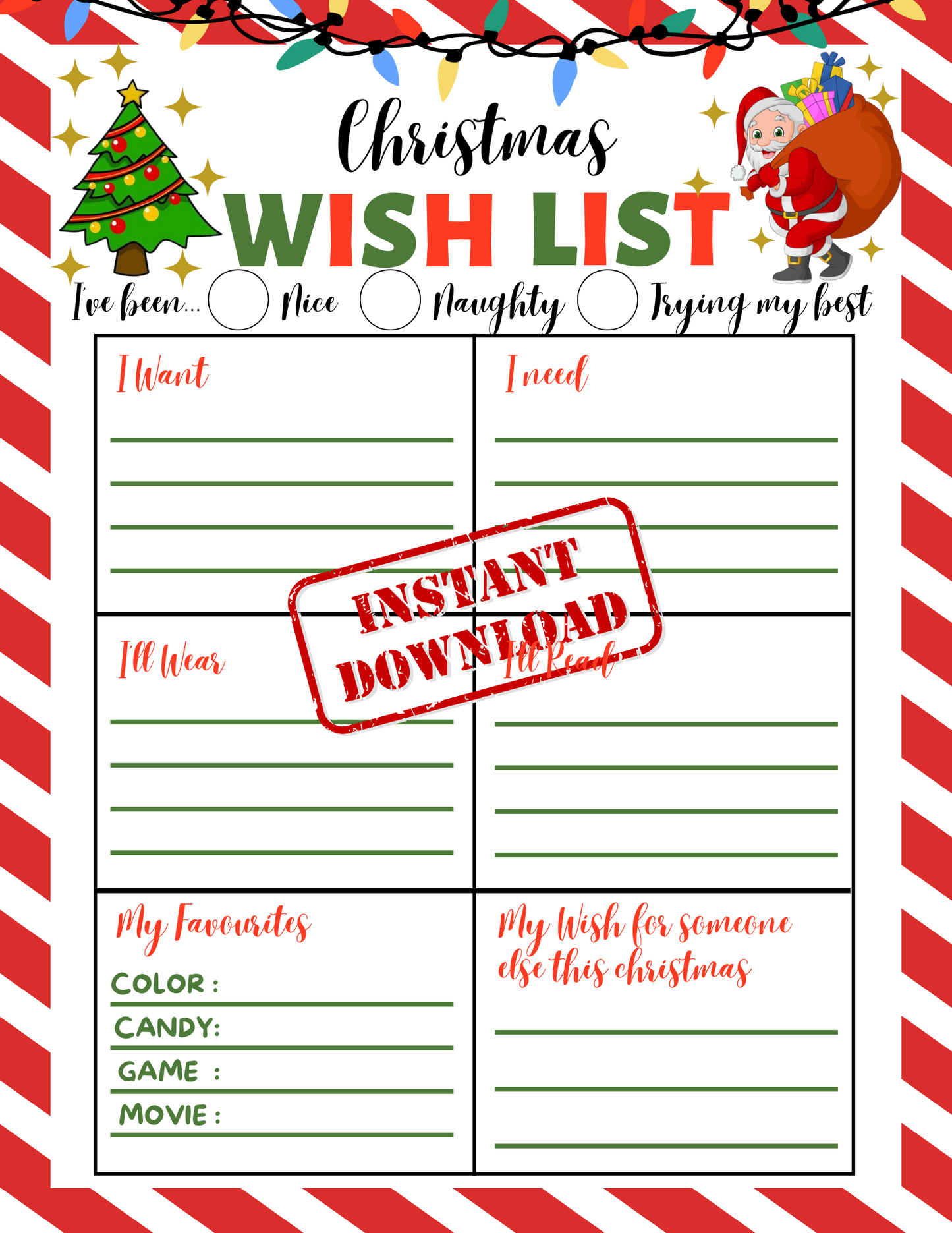 My Christmas Wish List - Letter to Santa, Printable, Editable Template, Personalized Gifts