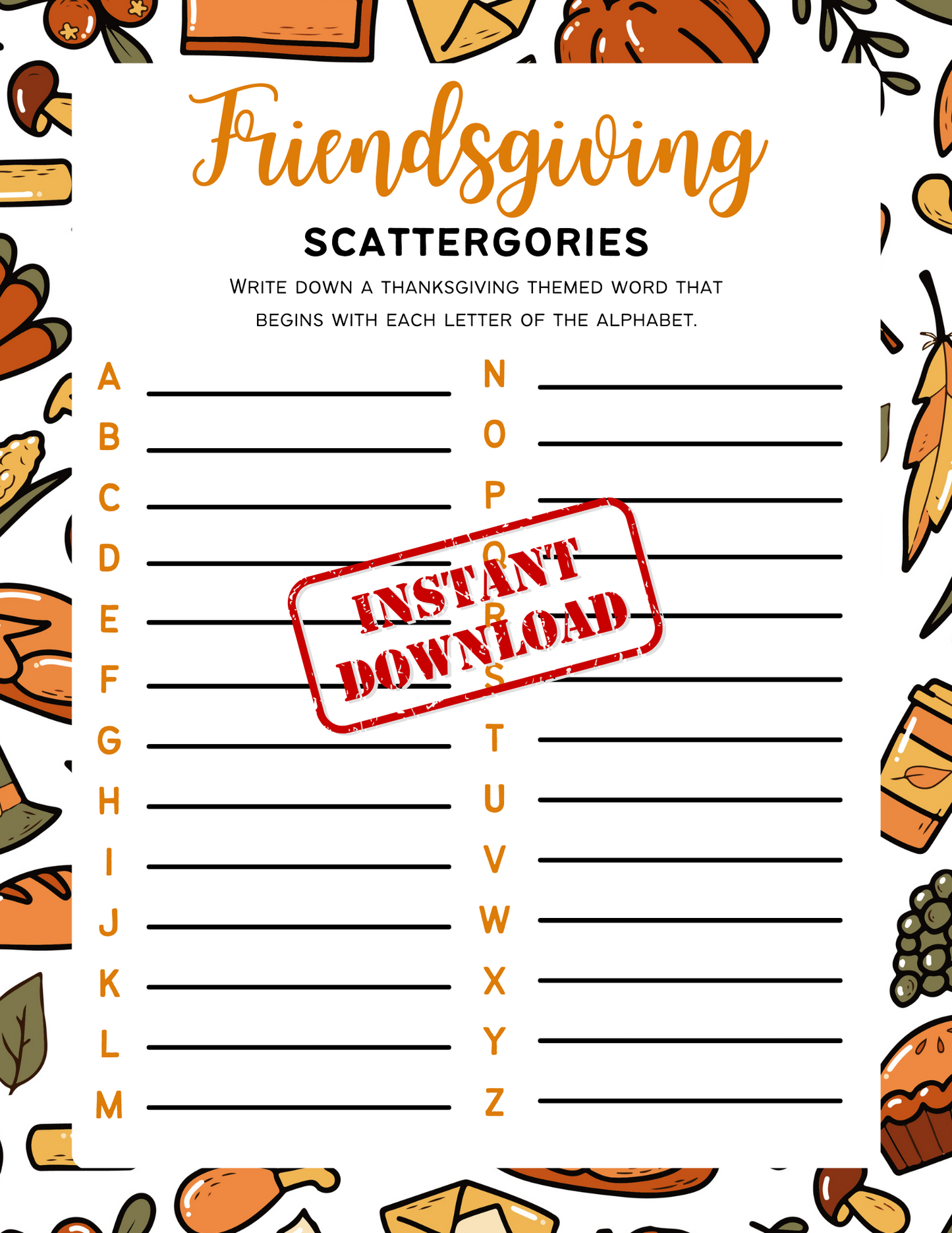 Friendsgiving Game, Thanksgiving Party Game, Turkey Day, Thanksgiving Printable Game, Friendsgiving Activity