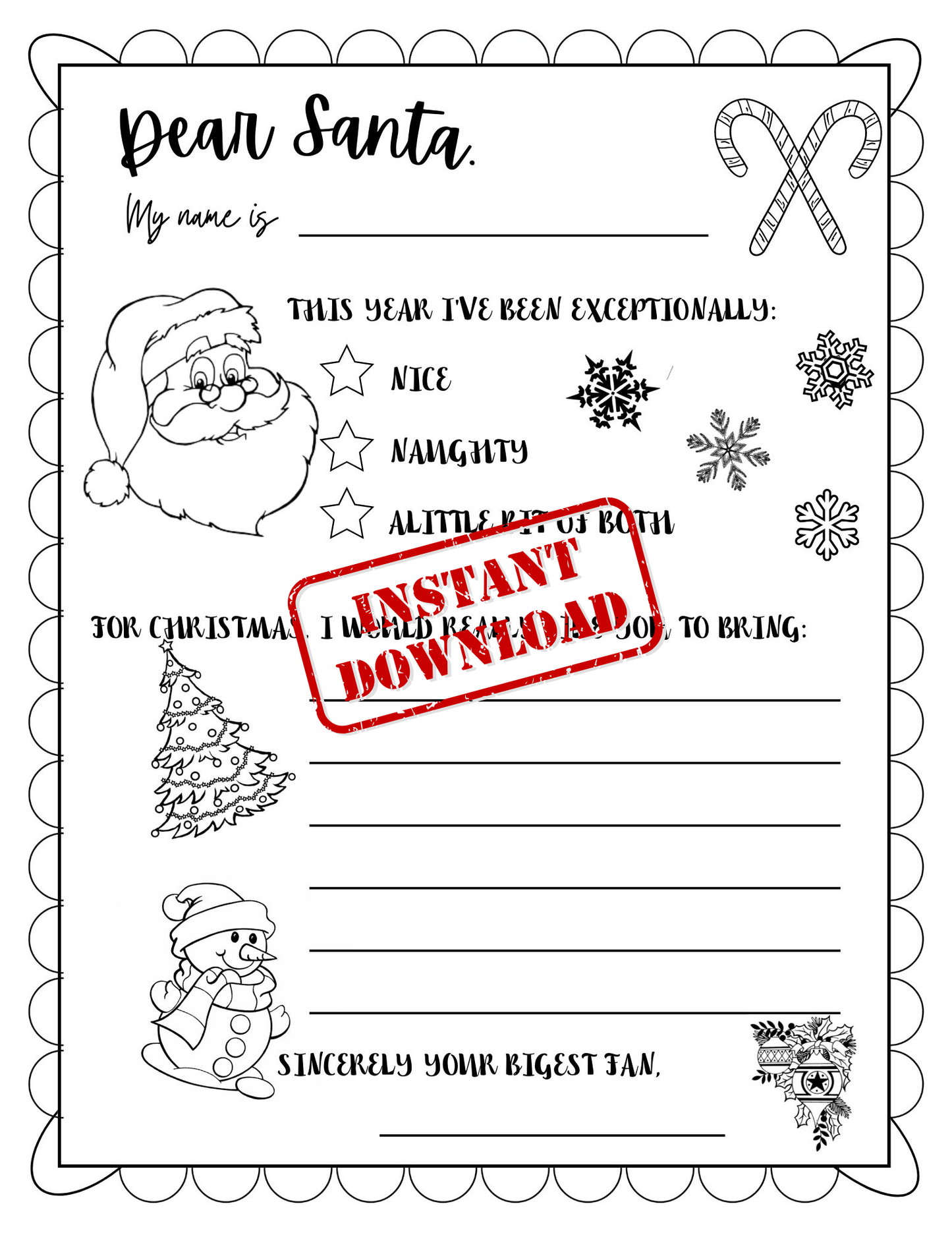 Dear Santa Coloring Page